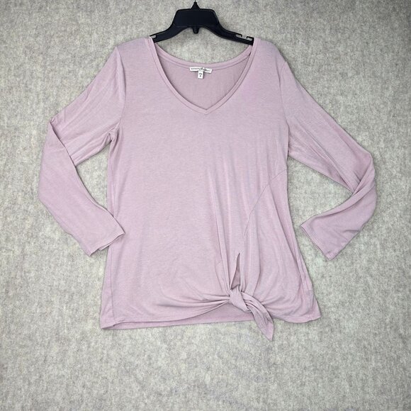 Express One Eleven Mauve Long Sleeve V-Neck Top With Front Tie Detail - Picture 1 of 5